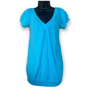 𝅺Inspire Maternity Baby Blue Short Sleeve V-Neck  Puffed Sleeves Blouse